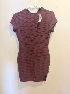 Fashion Nova Mauve Textured Short Sleeve Bodycon Mini Dress